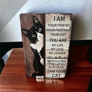 Retro Metal Sign | Cute Cat | Vintage Poster Home Decor | 8x12 Inches